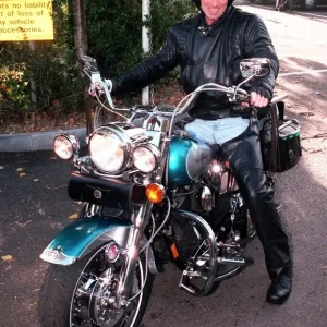 Lord Brocket a polo-playing pal of Prince Charles riding his 1300cc Harley Davidson bike Lord Brocket a polo-playing pal of Prince Charles riding his 1300cc Harley Davidson bike