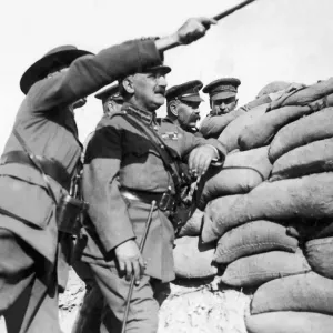 Lord Kitchener (2nd right) seen here on a tour of the trenches in the Dardanelles with