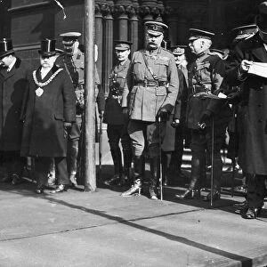 Lord Kitchener (centered) outside the Manchester Town Hall. Circa 1915