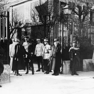 Lord Kitchener in France seen here meeting General Joffre / 9th April 1915 Lord Kitchener in France seen here meeting General Joffre / 9th April 1915