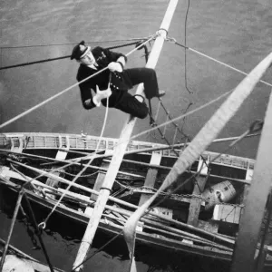Lord Louis Mountbatten, comes aboard in an uncoventional manner, circa March 1941