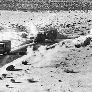 A low level air attack on an enemy column near Benghazi during the Second World War