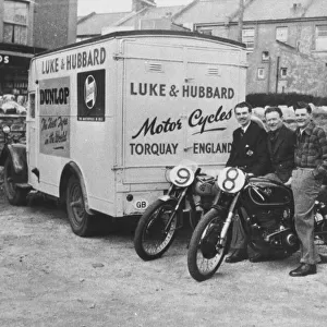 Luke and Hubbard Motor Cycles with a couple of their bikes in Torquay in the 1950s
