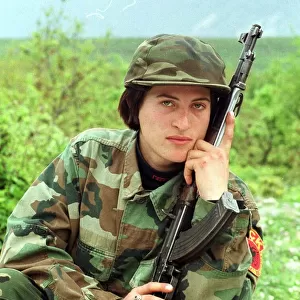 Luljeta Gashi of the Kosovo Liberation Army KLA April 1999 Female soldier with her