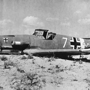 M. E 109 F. shot down. (Picture) An M. E 109 F. shot down in battle area M. E 109 F. shot down. (Picture) An M. E 109 F. shot down in battle area