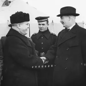 M. Molotov greets Mr. Eden as Britains foreign secretary arrives at Yalta for M. Molotov greets Mr. Eden as Britains foreign secretary arrives at Yalta for