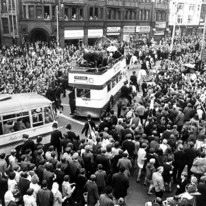 Machester United FC May 1968 European Champions in an open topped bus