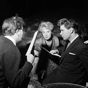 Mai Zetterling and Cliff Richard go over their scripts at the rehearsals of the Royal