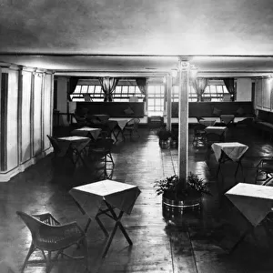 The main lounge of the R101 airship The colour scheme was white panels with gold inlay