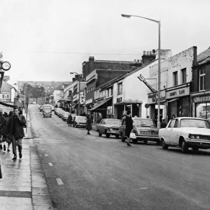 The main shopping street in Caerphilly. 28th January 1967