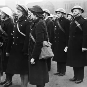 Print of King George VI and Queen Elizabeth in Coventry, 26th February 1942 Print of King George VI and Queen Elizabeth in Coventry, 26th February 1942