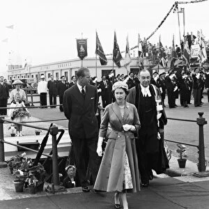 Her Majesty Queen Elizabeth II arriving at Albert Pier in Jersey on her royal visit to