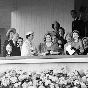 Her Majesty Queen Elizabeth II in happy mood at Ascot after her horse Choir Boy won