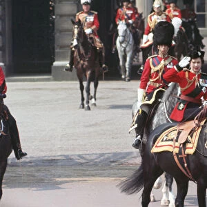 Her Majesty Queen Elizabeth II takes the salute on Horse Guards Parade