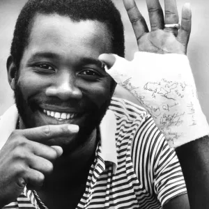 Malcolm Marshall West Indies cricketer with hand wrist in plaster Malcolm Marshall West Indies cricketer with hand wrist in plaster