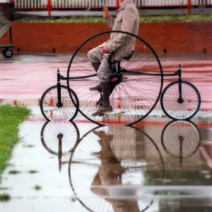 Malcolm Young trys out his home made 1876 replica Coventry tricycle at the Northern Cycle