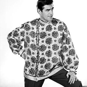 Male model Peter Christian wearing silk shirt. Circa 1964