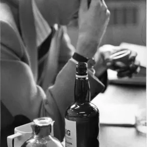 A Man Depressed Smoking and Drinking Print