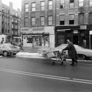 A Man Pushing a Shopping Trolley in New York City Print, 13th February 1981 A Man Pushing a Shopping Trolley in New York City Print, 13th February 1981