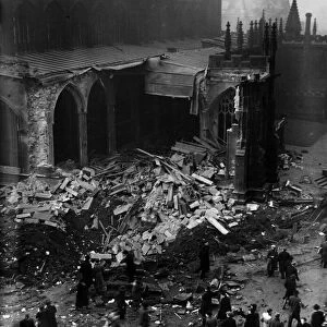Manchester air raid. View of wrecked regimental chapel of Manchester Cathedral