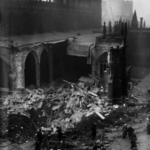 Manchester air raid. View of wrecked regimental chapel of Manchester Cathedral Manchester air raid. View of wrecked regimental chapel of Manchester Cathedral
