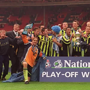Manchester City celebrate their win May 1999 over Gillingham in