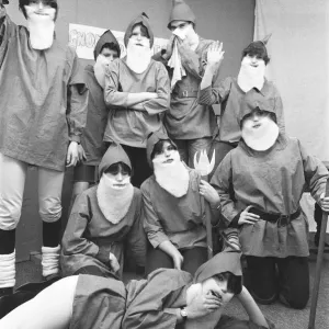 Manchester school children dressed as gnomes for school pantomime. December 1982