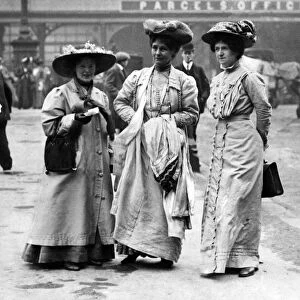 Manchester suffragette Emmeline Pankhurst, centre, pictured in January 1913