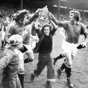 Manchester United Captain Martin Buchan Holding Second Division League Championship Trophy Print Manchester United Captain Martin Buchan Holding Second Division League Championship Trophy Print