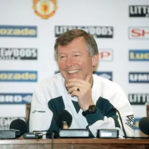 Manchester United manager Alex Ferguson in relaxed mood during a tpress conference at Old Manchester United manager Alex Ferguson in relaxed mood during a tpress conference at Old