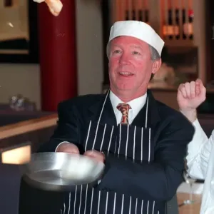 Alex Ferguson Tosses Pancake at Old Trafford Print 17th February 1999