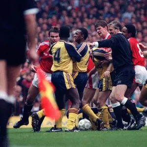 Manchester United players clash with Arsenal on pitch MSI Manchester United players clash with Arsenal on pitch MSI