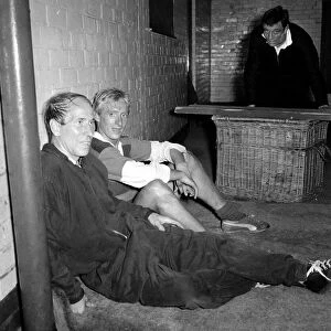 Manchester United Players David Herd, Dennis Law and Bob Charlton take a break during