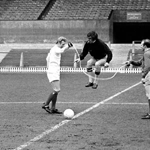 Manchester United players Nobby Stiles and Denis Law training. April 1967