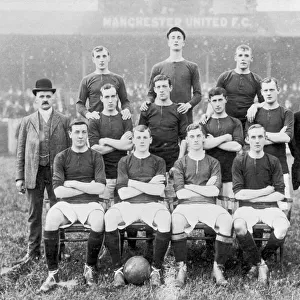 Manchester United team pose for a group photograph at Bank Street before the 1905 - 1906