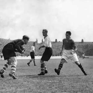Manchester United v. Charlton. Bartram, Charlton goalkeeper runs out to save