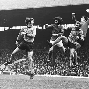 Manchester United V Wolves L-R McAlle, George Best, Bailey, Parks and Alan Gowling (Utd) watching. April 1971