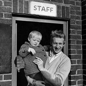 Manchester Uniteds Denis Law, pictured as he leaves Old Trafford with his son Andrew