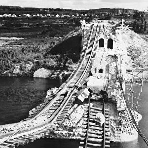 Manten Rail Bridge across the River Seine destroyed by USaF bombers during WW2 1944