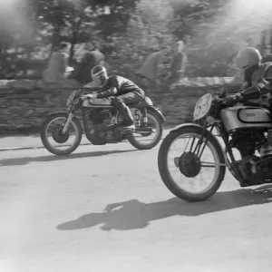 Manx grand Prix Isle of Man 1951 D L Bennett passes K W Swallow in Senior M. G. P
