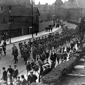 The march of 700 Territorial troops in a recruiting drive, last night The march of 700 Territorial troops in a recruiting drive, last night