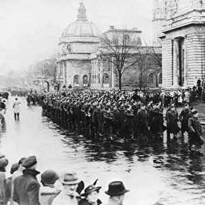 March past of the Cardiff sector Home Guard at their final parade. Circa 1940