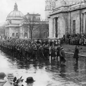 March past of the Cardiff sector of the Home Guard at their final parade in Cardiff