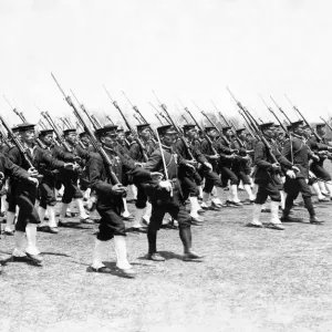 The march past of Japanese sailors, 2, 000 of whom were received in Hangkew Park, Shanghai