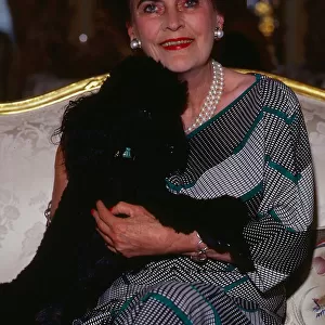 Margaret Duchess of Argyll with pet poodle February 1990