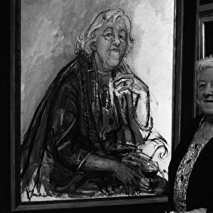 Margaret Rutherford actress Oct 1963 toasting a new portrait of herself by the artist