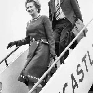 Margaret Thatcher arrives at Newcastle Airport on route to a visit to Durham University Margaret Thatcher arrives at Newcastle Airport on route to a visit to Durham University