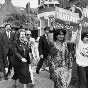 MARGARET THATCHER CAMPAIGNING IN HER FINCHLEY CONSTITUENCY DURING THE 1983 GENERAL