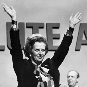 Margaret Thatcher celebrating at conference - October 1982