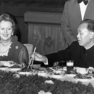 Print of Margaret Thatcher and Zhao Ziyang at a Beijing banquet Print of Margaret Thatcher and Zhao Ziyang at a Beijing banquet